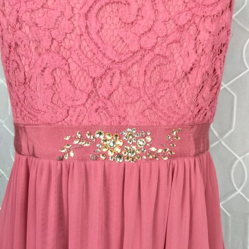 Adriana Papell Gown Salmon Peach Bridesmaid, Prom, evening gown Lace Top8 - Picture 4 of 10
